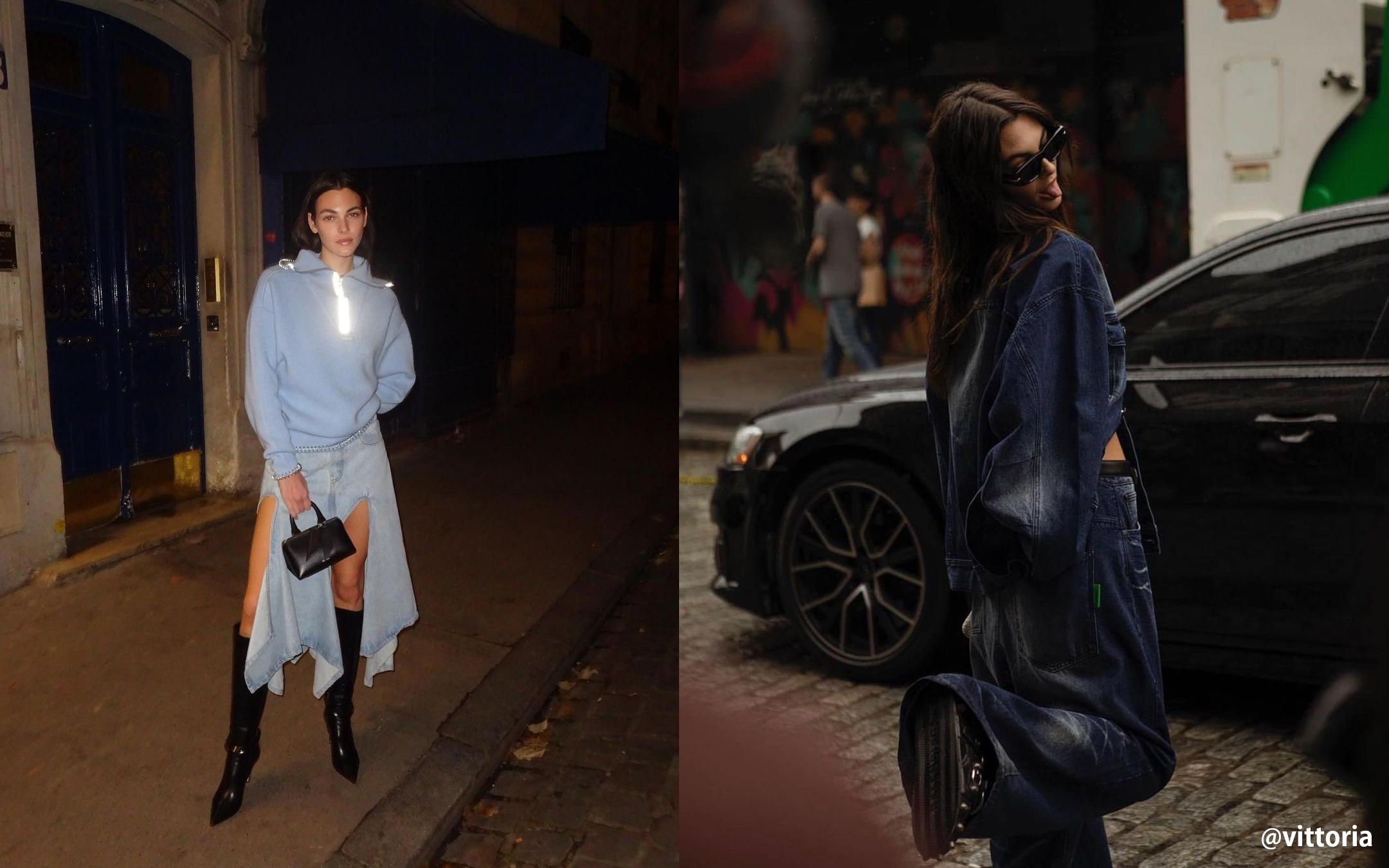 청청 패션을 입은 이탈리아 모델 비토리아 세레