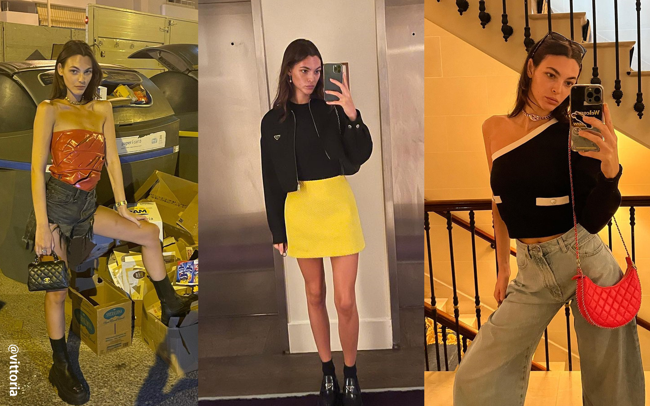 컬러 아이템으로 포인크 스타일링을 한 비토리아 세레티