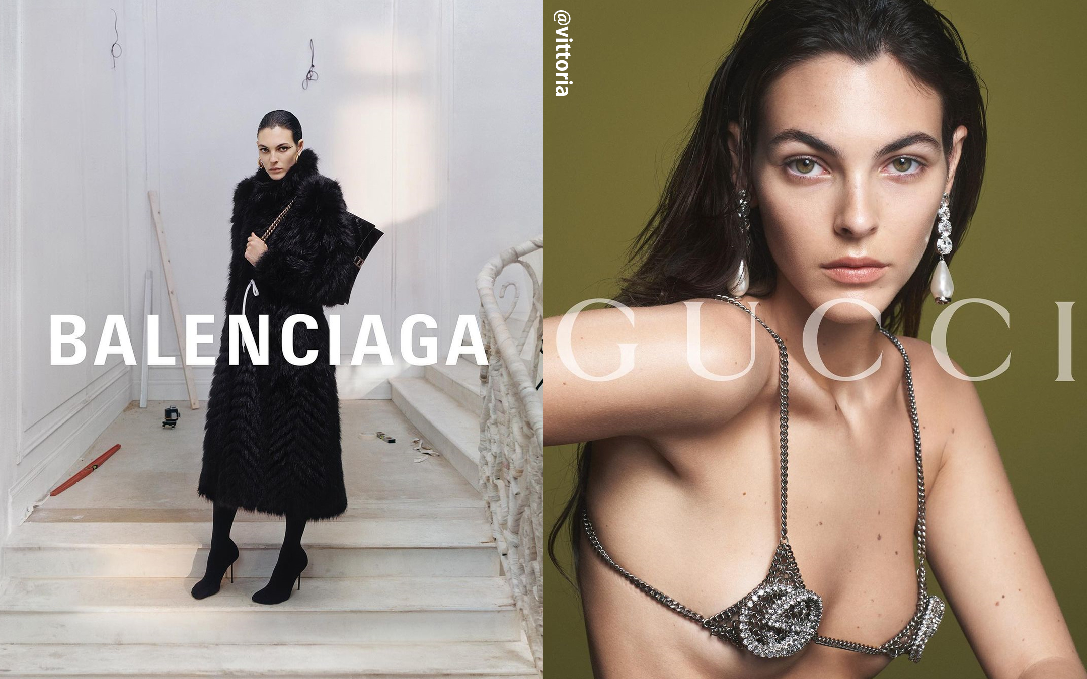 발렌시아가와 구찌의 23 FW 캠페인에서의 비토리아 세레티 모습