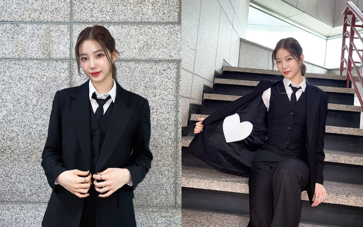 수트를 착용한 르세라핌 카즈하