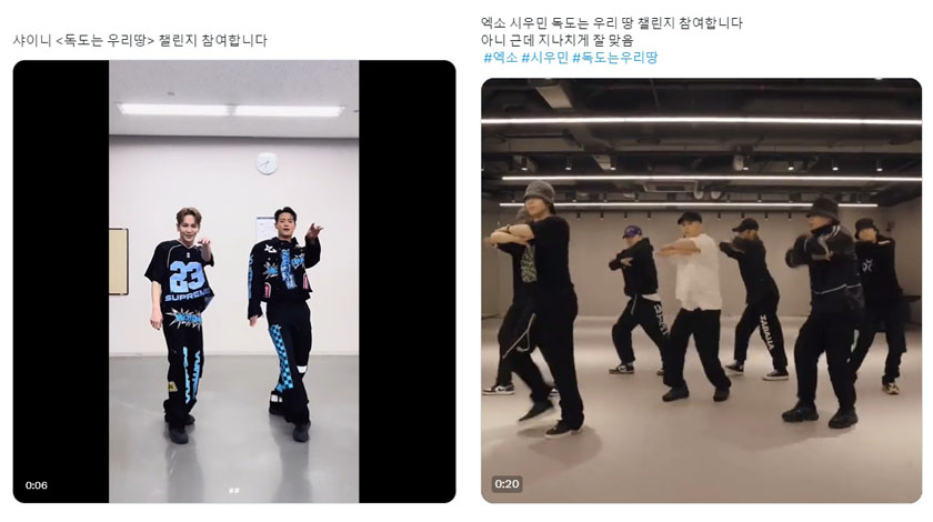 샤이니와 엑소 시우민의 독도챌린지