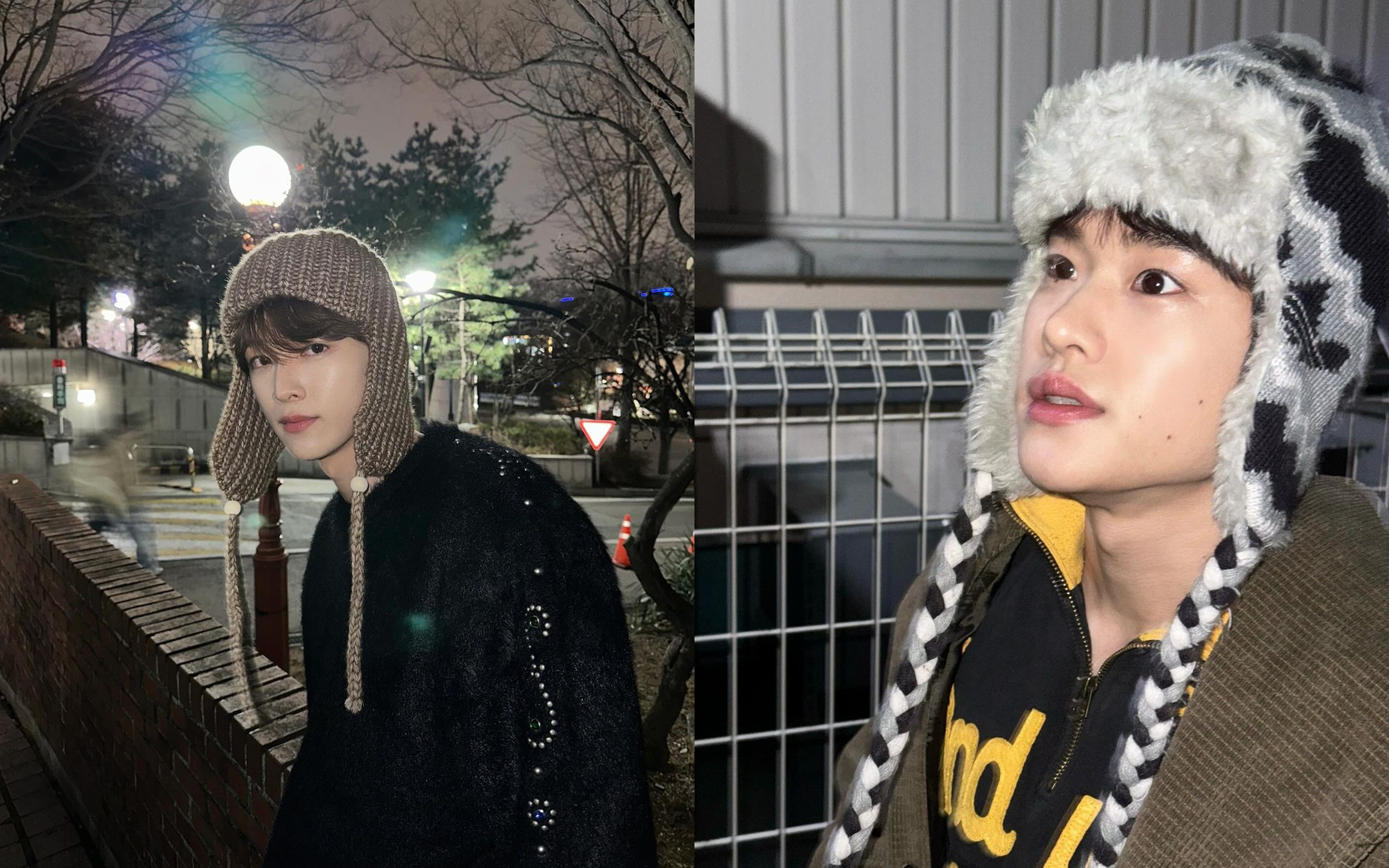 성찬과 소희의 포인트 이어머프 니트 비니