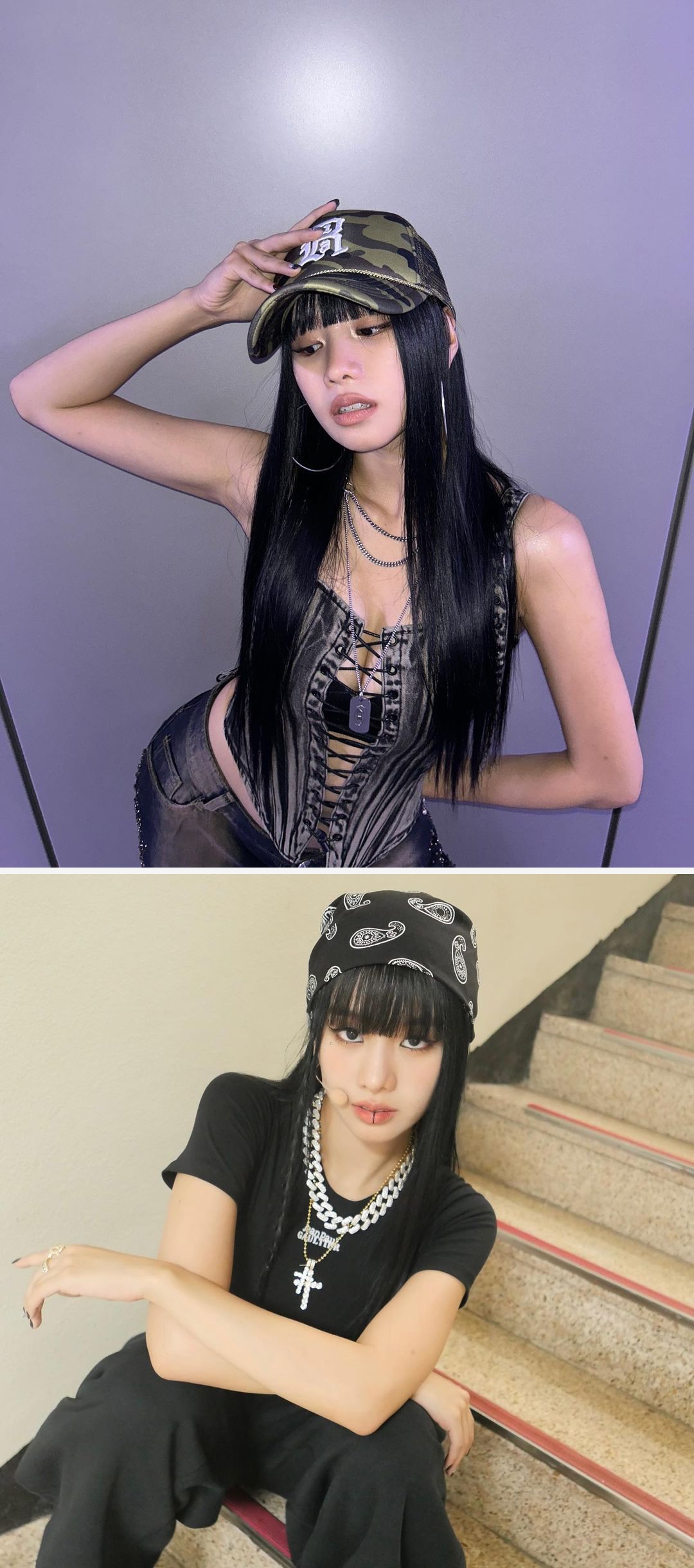 키스오브라이프 나띠의 헤어 액세서리 풀뱅 스타일링