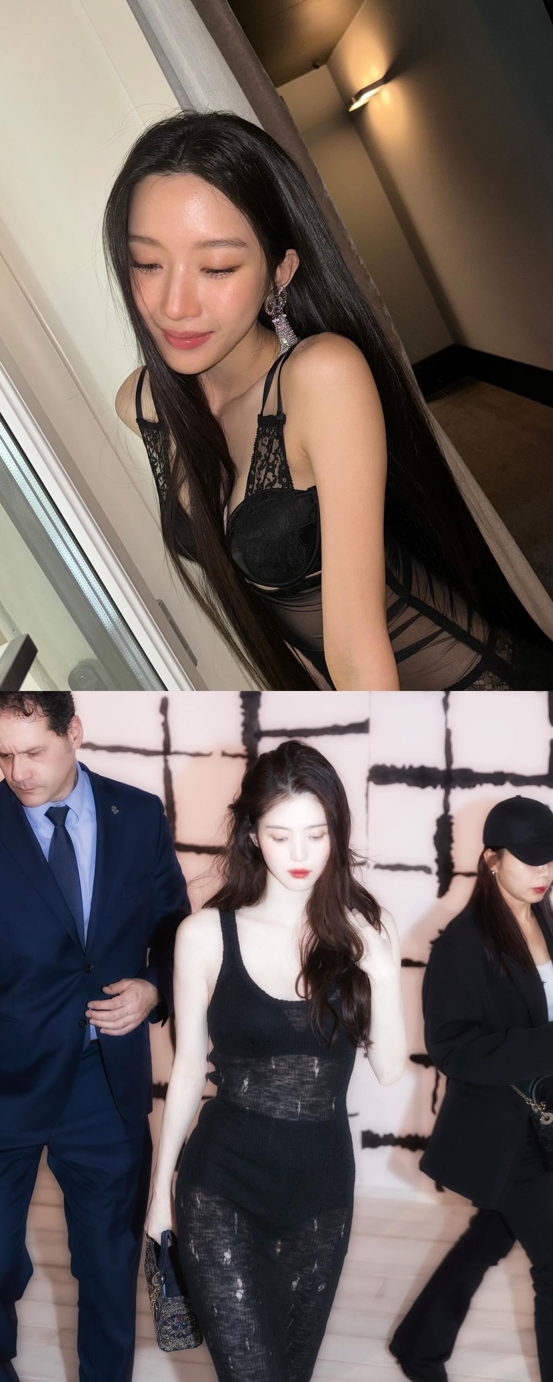 팬츠리스 룩을 선보인 문가영과 한소희