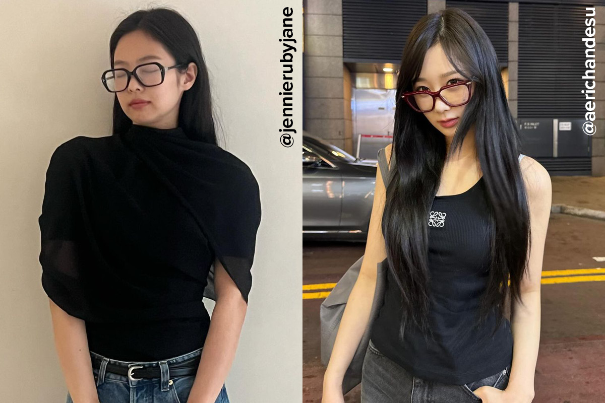 블랙핑크 제니와 에스파 지젤의 뿔테 안경