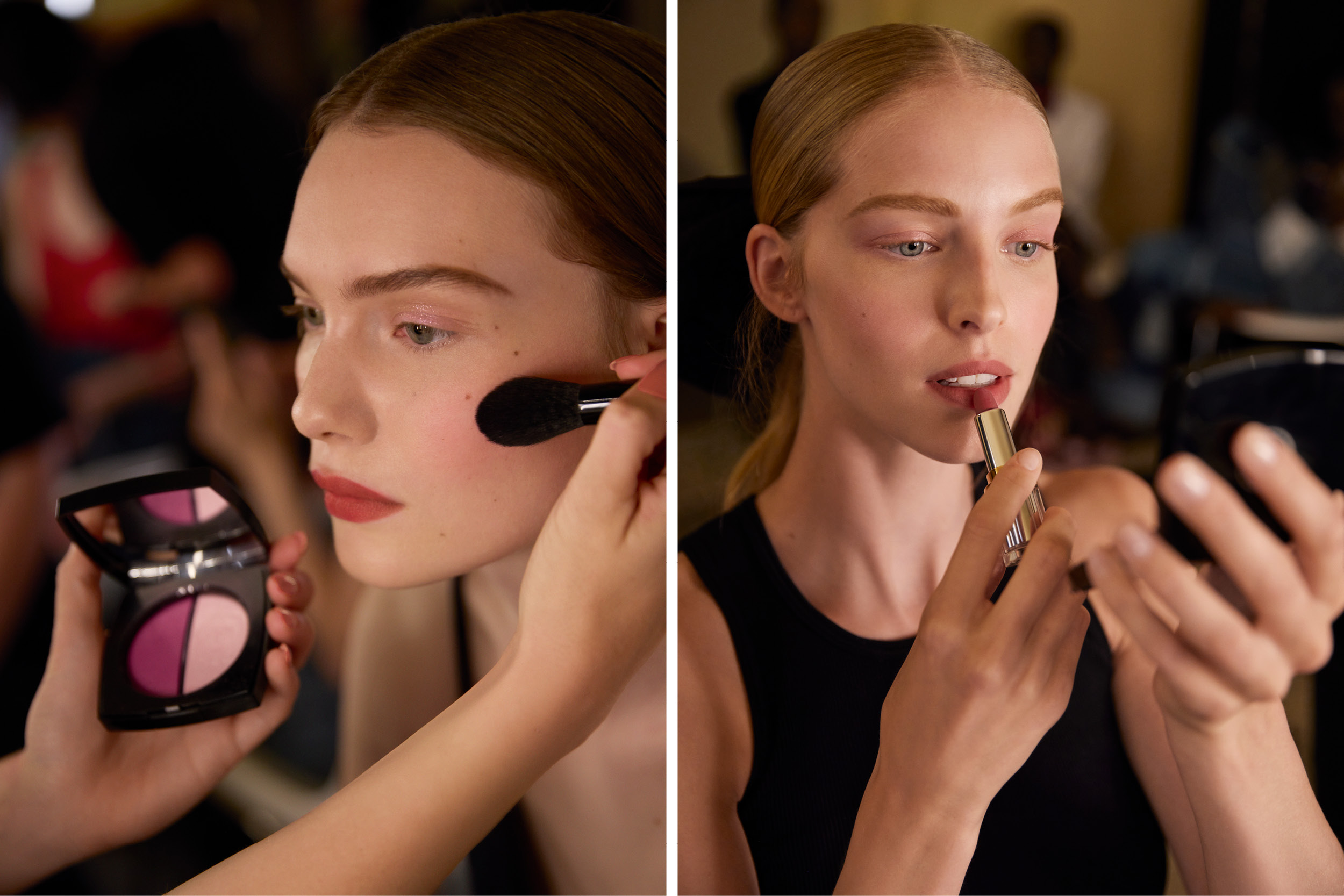 샤넬의 24/25 가을-겨울 오뜨 꾸뛰르 컬렉션 쇼의 백스테이지 메이크업