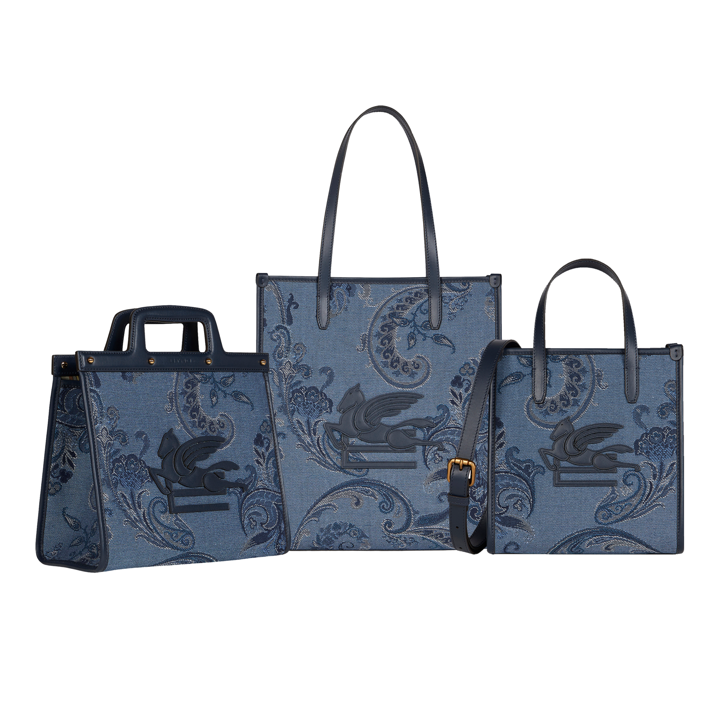 에트로의 데님 자카드 소재의 러브트로터 백