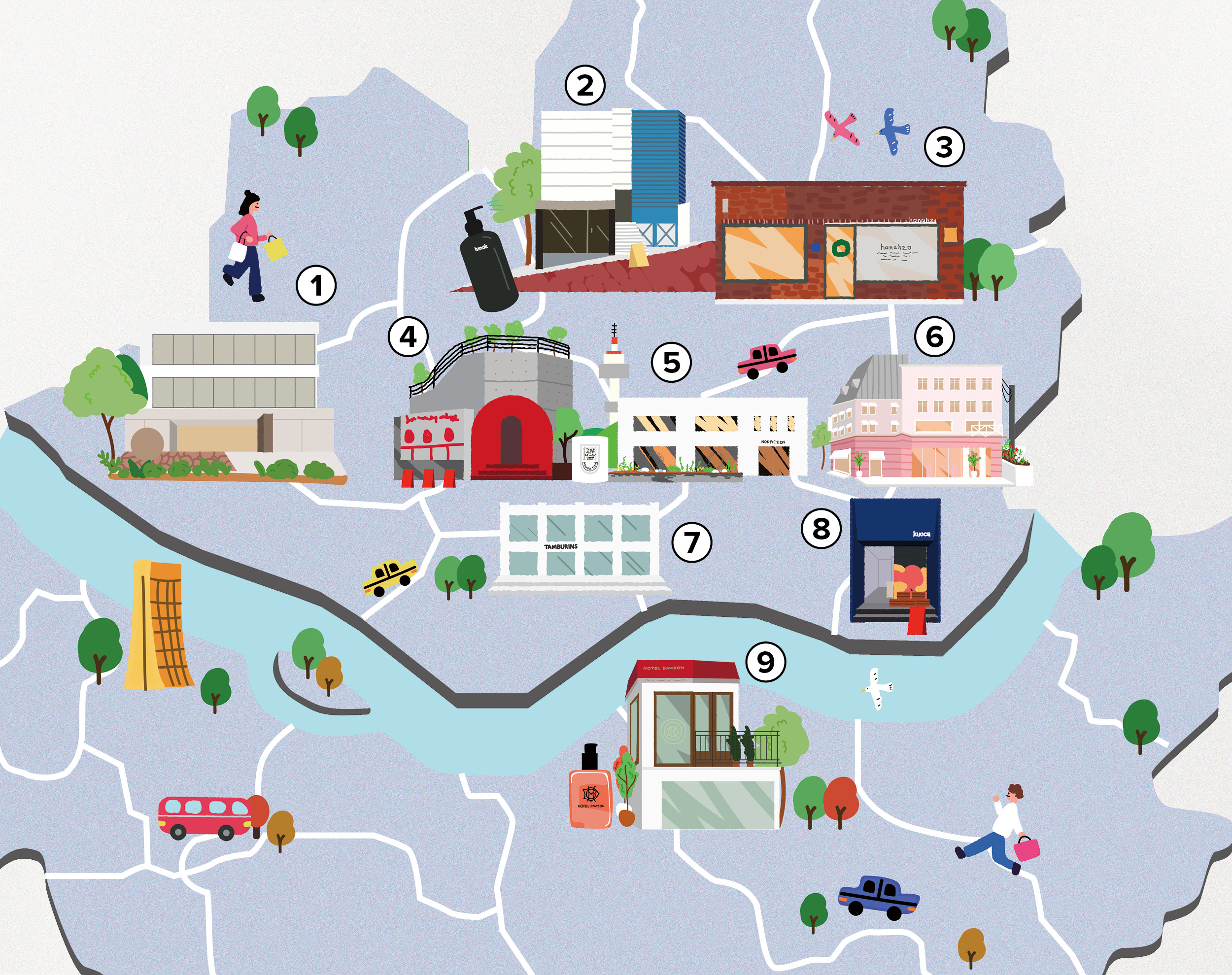 뷰티, 그랑핸드&컴포타블 커피 서교, 희녹 북촌 플래그십 스토어, 한아조 안국, 본투스탠드아웃, 논픽션 한남, 애프터 블로우 성수 플래그십 스토어, 탬버린즈 플래그십 스토어 한남, 쿠오카 성수, 호텔도슨 라운지 신사