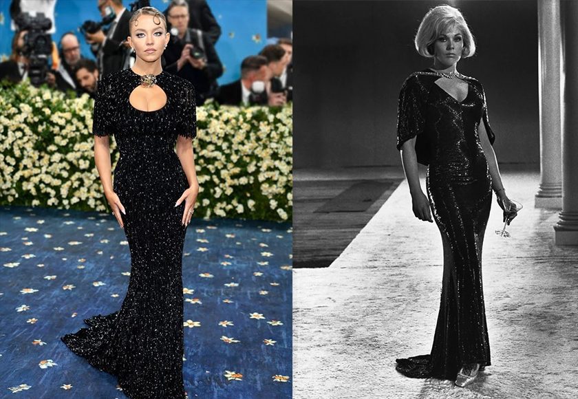 2025 멧갈라에서 선보인 배우 시드니 스위니의 미우미우 커스텀 의상