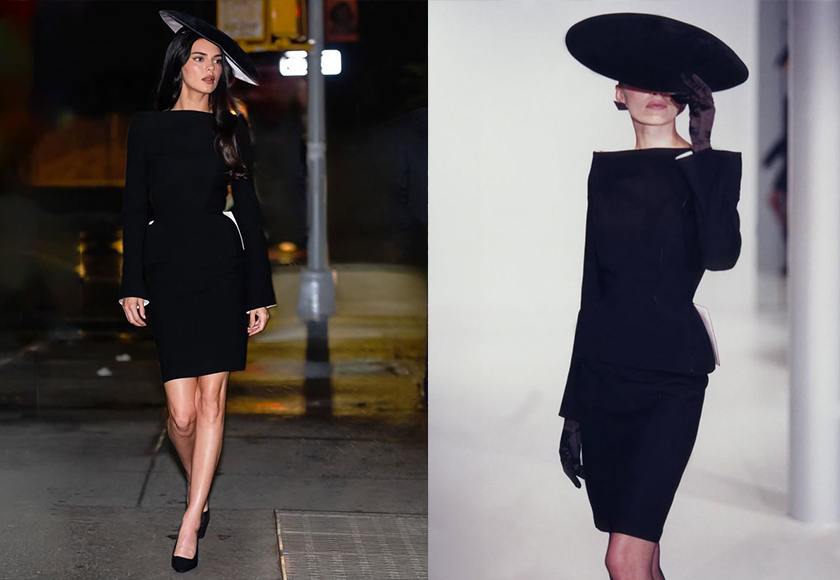 2025 멧갈라 애프터 파티에서 선보인모델 켄달 제너의 뮈글러 올블랙 미네틱 슈트