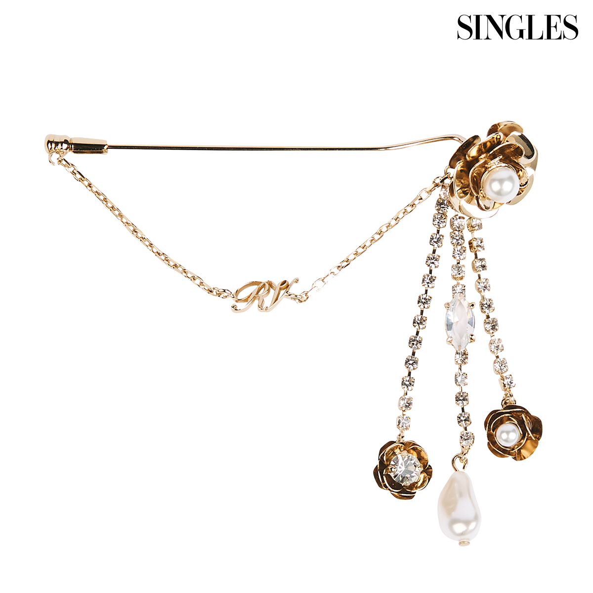 로저비비에의 주얼리 체인을 가미한 로즈 펄 빅 브로셰