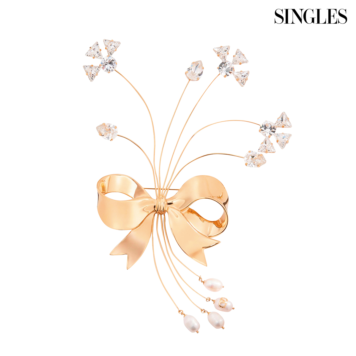발렌티노의 진주와 원석을 단 골드 리본 브로치