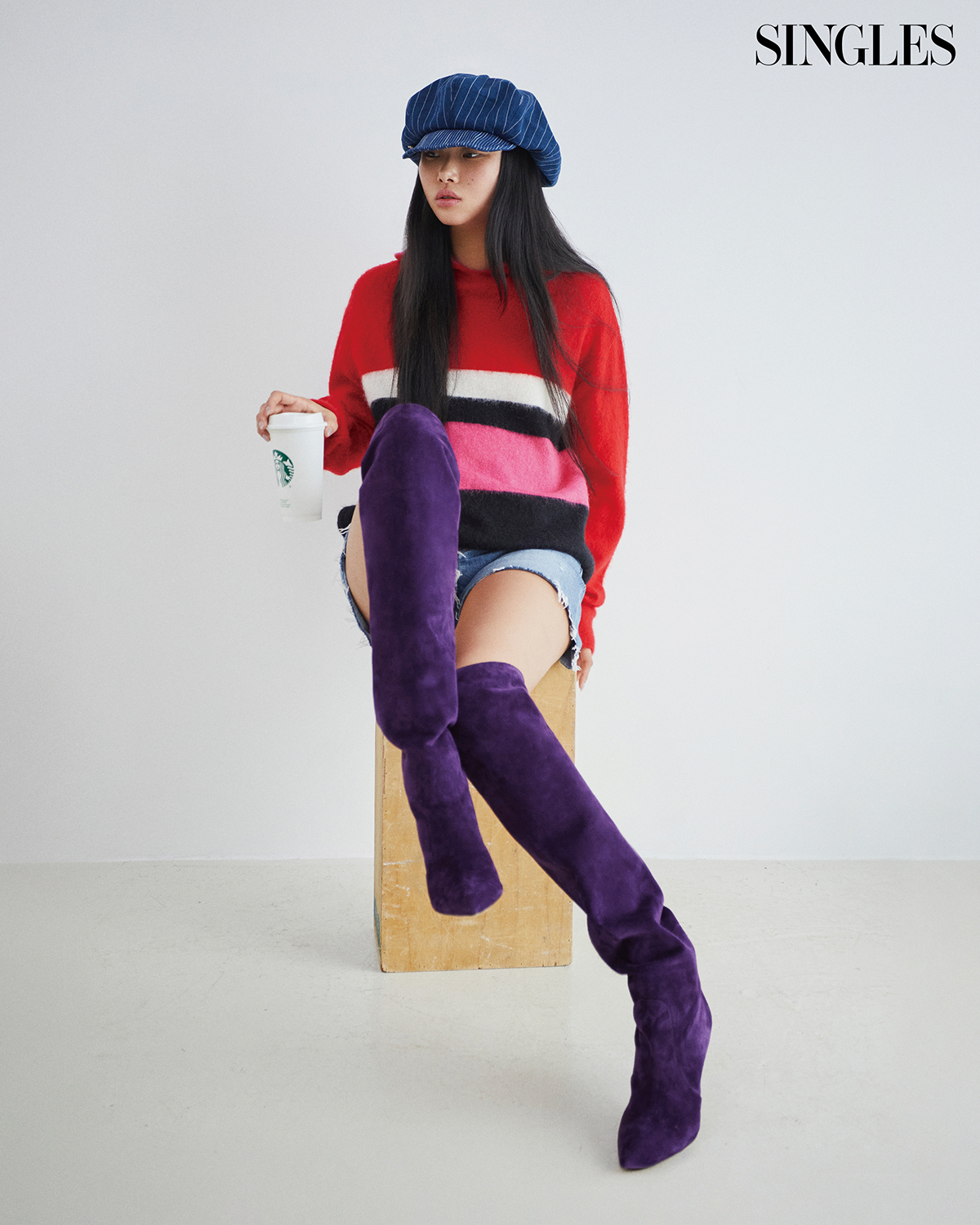 싱글즈 부츠화보 이미지, 트렁크 프로젝트, 보라색 부츠, 컬러부츠. 롱부츠