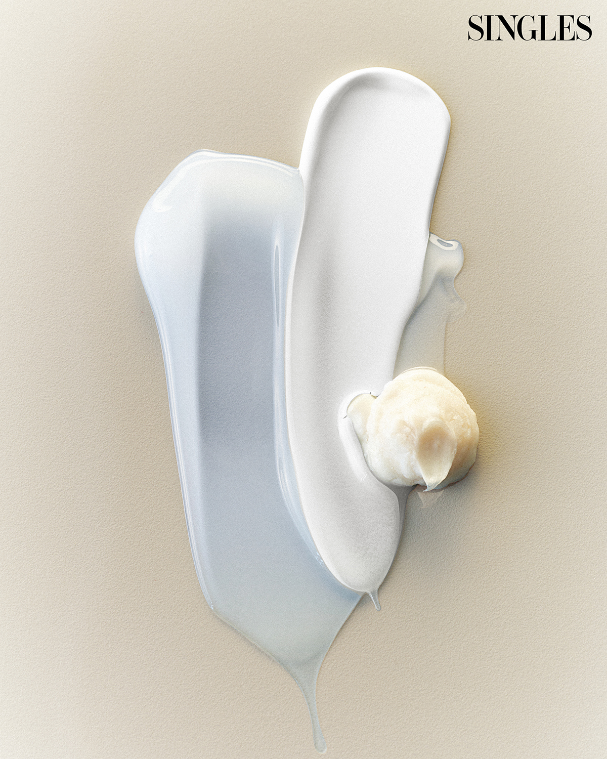 시카 바이오 플라센타 크림, 비타민 B9 톤업 미백 크림, 피토뮤신 쌀 스크럽 폼 클렌저의 제형. 이미지 