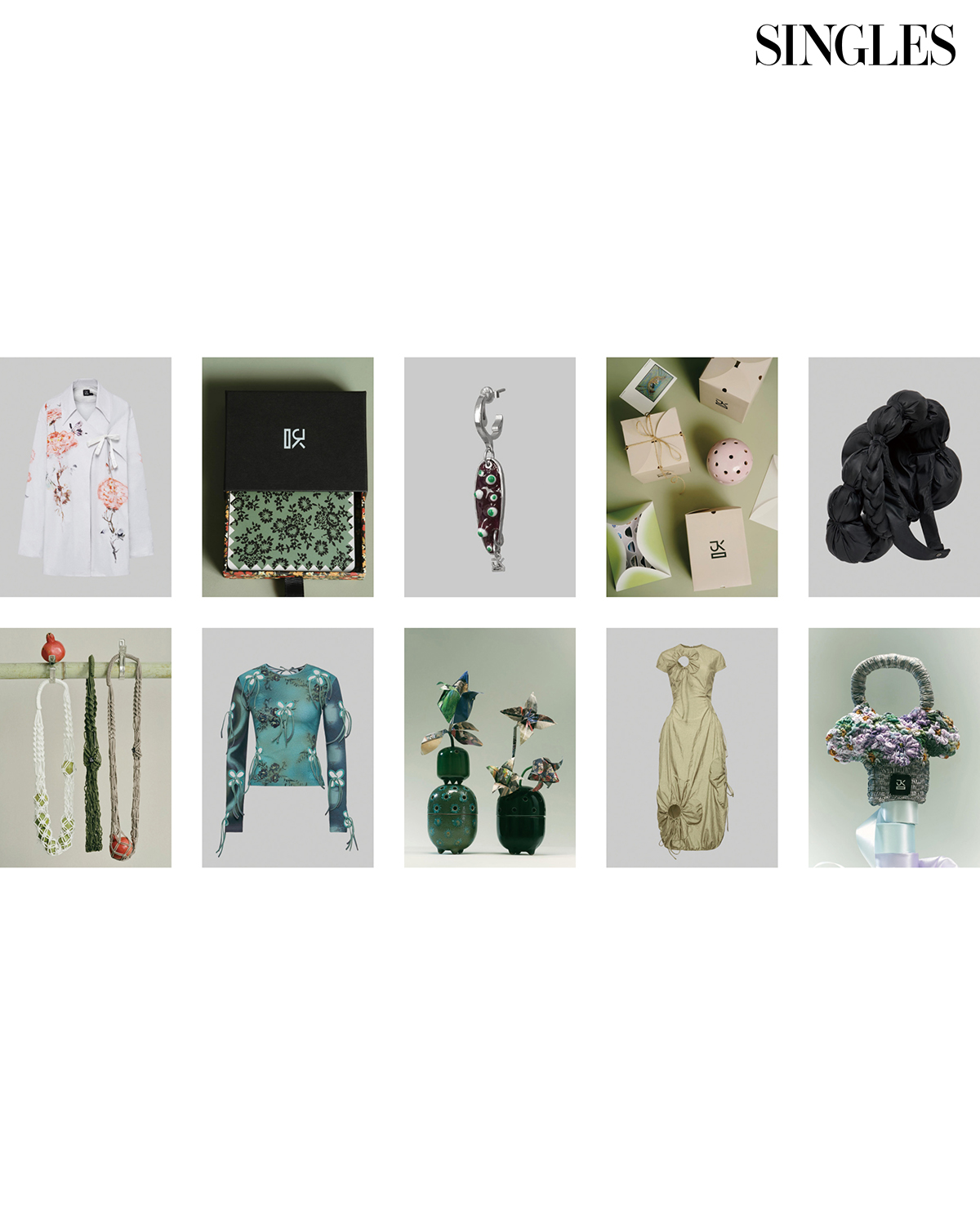 꽃을 모티브로 한 셔츠와 공예 액세서리.